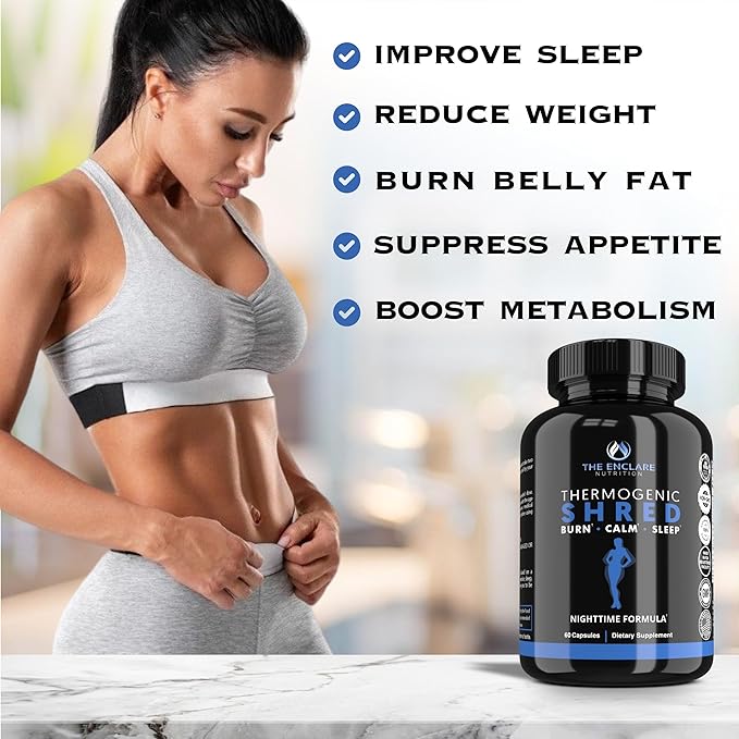 THE ENCLARE NUTRITION Thermogenic Shred Fat Burner Sleep Aid Diet Pills, Appetite Suppressant, Weight Loss, Metabolism Booster with CLA, Ashwagandha, Melatonin, L Theanine, L Carnitine, Niacin (1)