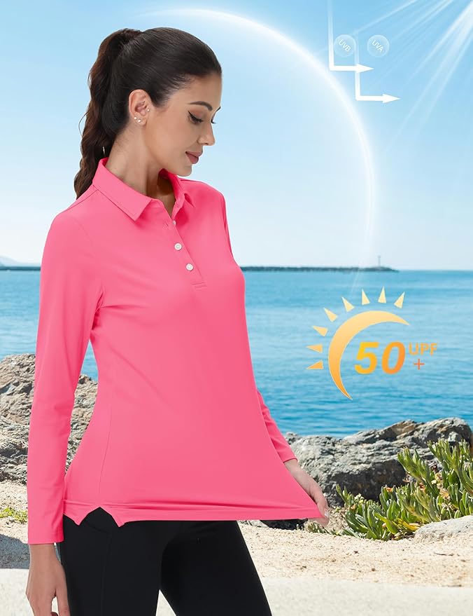 MAGCOMSEN Women's Polo Shirts Long Sleeve Golf Shirt Quick Dry UPF 50+ Sun Protection Lightweight Tennis Shirts