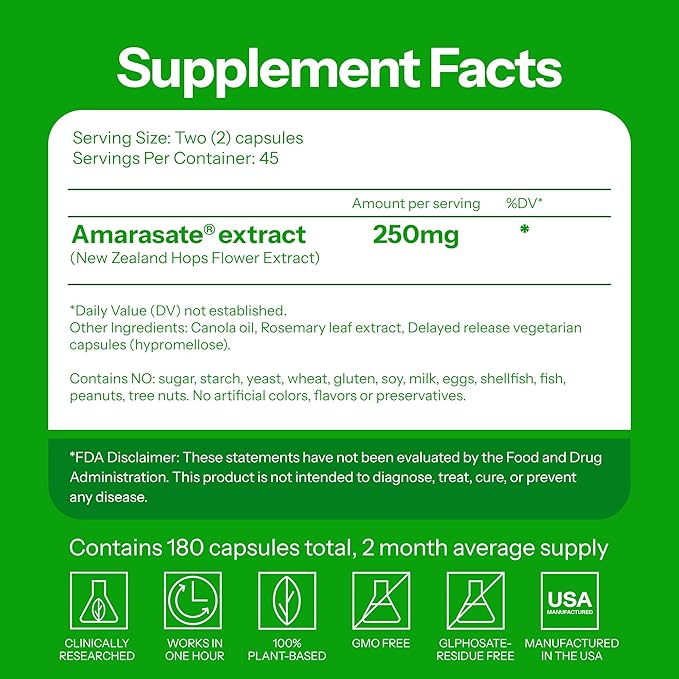 Calorie Control Supplement 6X Natural GLP-1 Activator, Official & Patented Amarasate Formula, Plant Based GLP1 Supplement, Manages Appetite, Hunger & Cravings, 1 Month Average Supply, 180 Count
