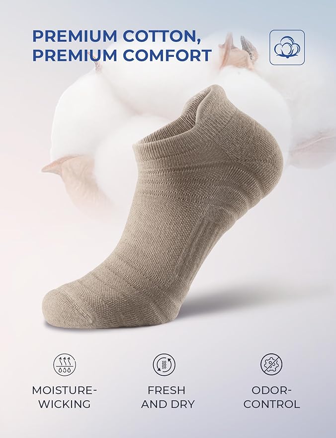 CS CELERSPORT 6 Pack Athletic Running Ankle Socks, Cotton Low Cut Cushioned Anti-Blister Tab Sports Socks Men Women