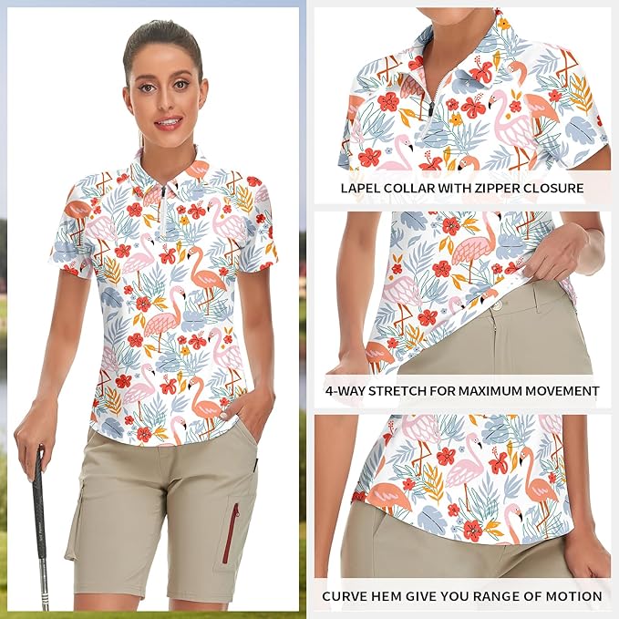 Women's Golf Shirt Short Sleeve Tennis Shirt Quarter Zip Golf Pullover Golf Polo Shirts Argyle Tops