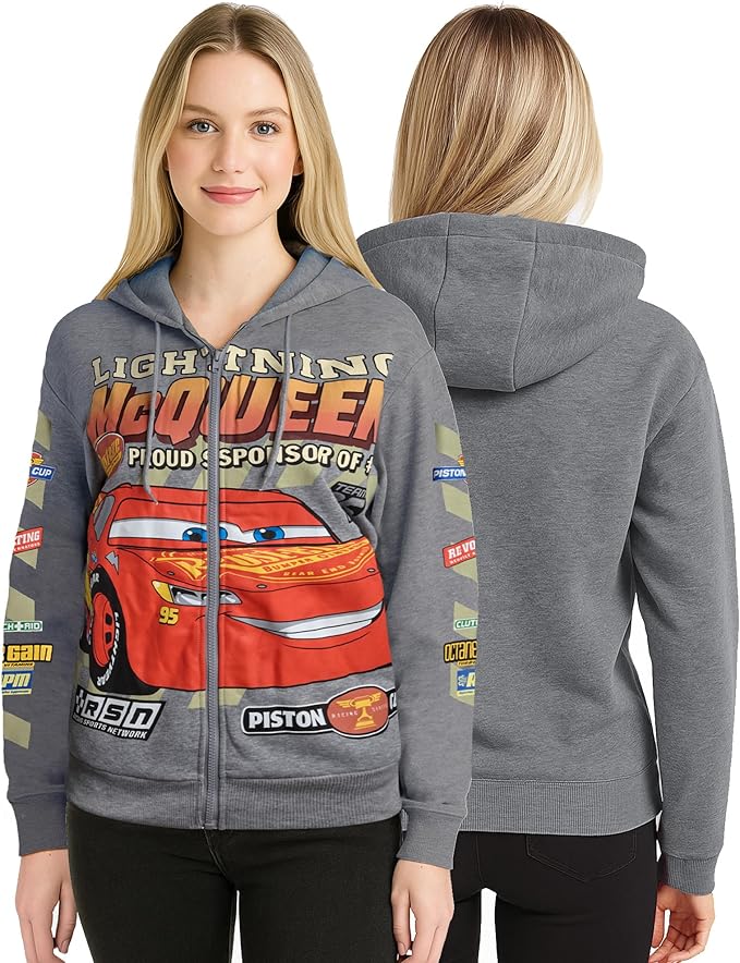 Disney Womens Zip Up Hoodies - Cars Lightning McQueen Lilo and Stitch Angel Marie Fleece Graphic Sweatshirts for Women (S-3X)