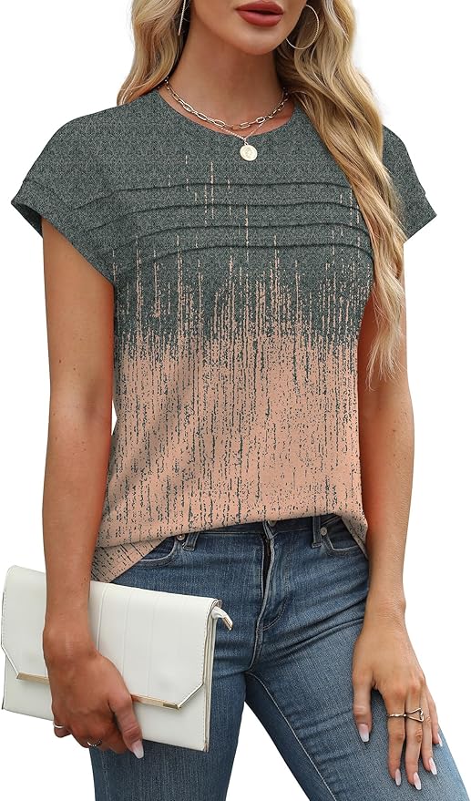 WEESO Womens Summer Tops Trendy 2026 Cap Sleeve T Shirts Crew Neck Pleated Front Beach Vacation Clothes Fashion