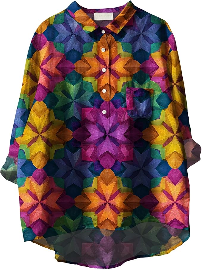Women Funny Graphic Long Sleeve Floral Blouses Plus Size Button Shirts Casual Cute Vneck Fall Tunic Tops Trendy