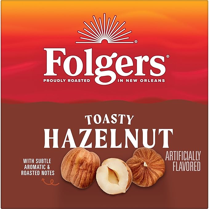 Folgers Toasty Hazelnut Artificially Flavored Coffee, Keurig K-Cup pods, 10 Count Box (Pack of 6)