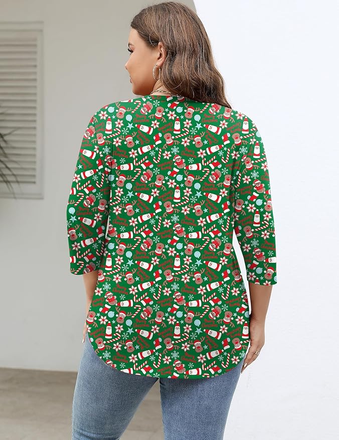 TFSDOD Womens Plus Size Tops V Neck T Shirts 3/4 Sleeve Blouse Summer Casual Tees XL-5X