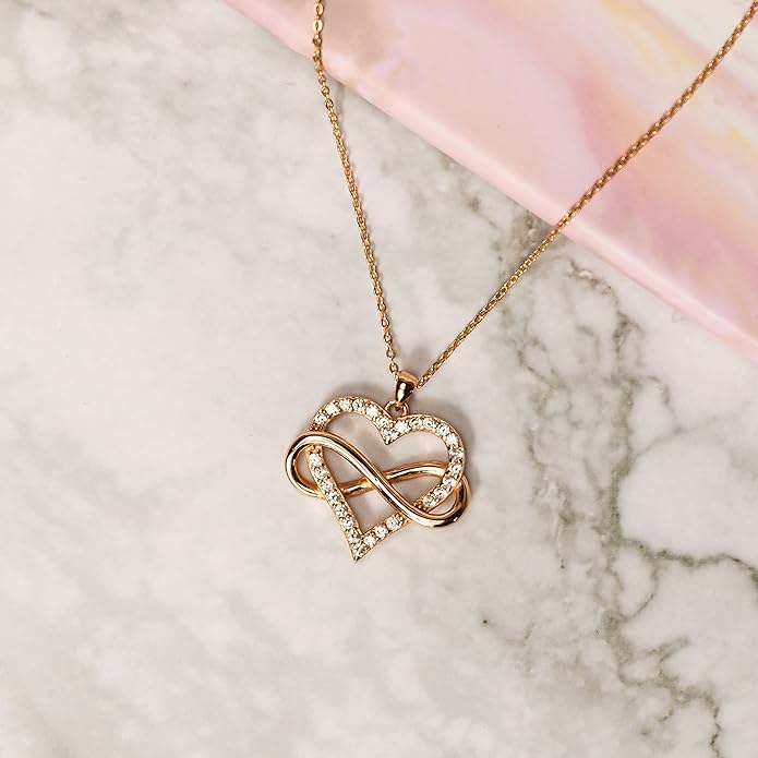 Sash & Soph Infinity Heart Necklace for Women. 925 Sterling Silver Heart Necklace for Girlfriend, Love Heart Pendant on 18" Chain with 2" Extender (Rose Gold or Gold Plated)