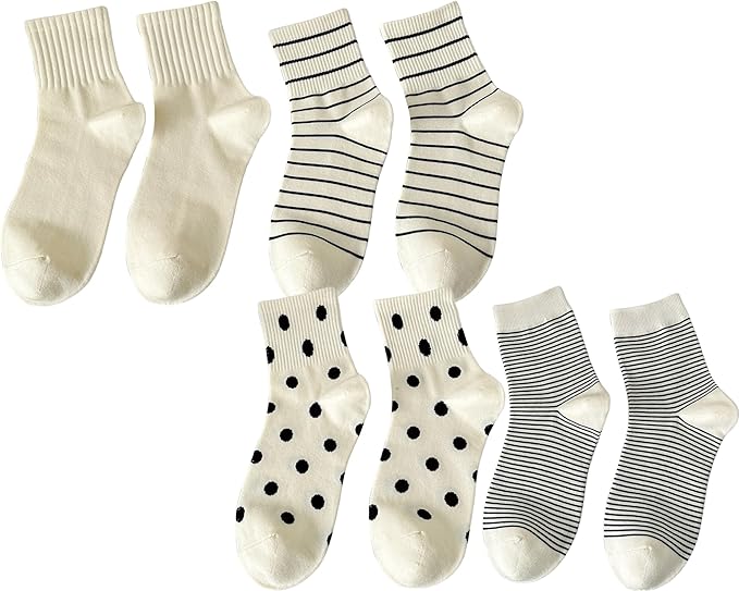 CHUNFO Womens Striped Colorful Ribbed Ankle Socks Cute Dot Athlete Crew Cotton Casual Sock Size5-10.5