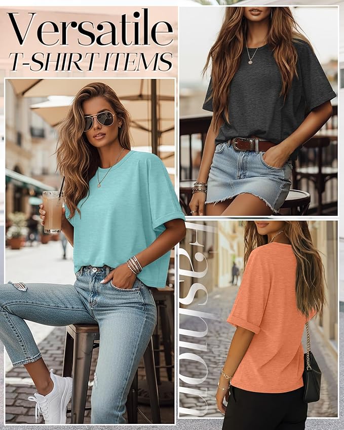 Riyiper 3 Pack Women's Oversized T-Shirt Half Sleeve Summer Tees Casual Loose Fit Crew Neck Basic Tops