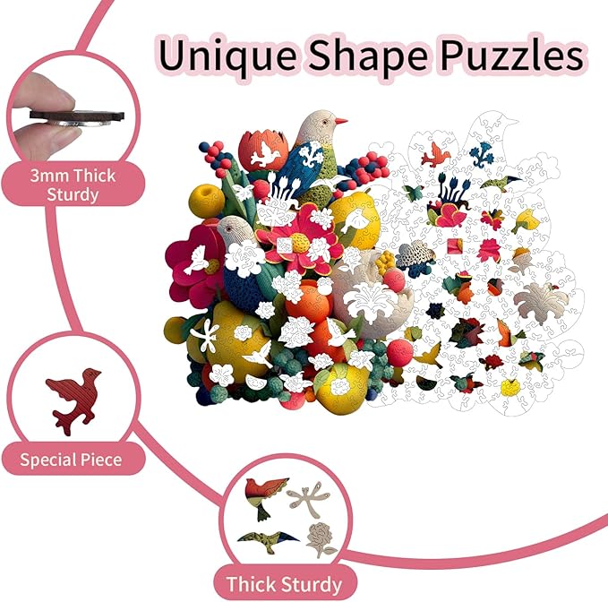 MEATRN Wooden Puzzles for Adults - Flowers & Birds Wooden Jigsaw Puzzles, 497 Pcs Laser-Cut Wood Puzzle Adults, Relaxing Mindful Puzzle Game, Unique Gift for Family and Friends, 14.6x17.7in