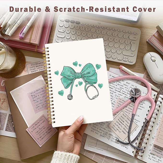 Lacama Bow Nurse Notebook Journal, Green Nursing School Essentials, Nursing Student Graduation Gifts, Nurse Gifts for Women Nurse Appreciation Gift, Coquette Stuff Stethoscope Notebook