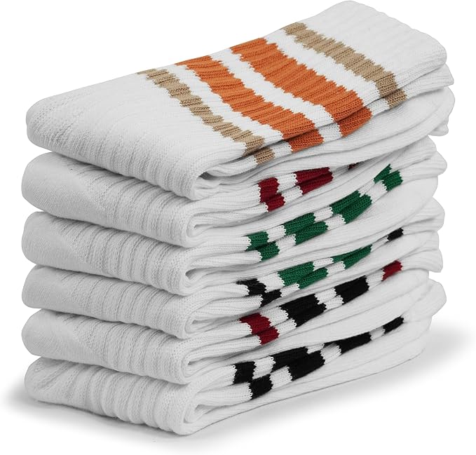 BomKinta Striped Crew Socks Women - Retro Novelty Socks - Stretchy Casual Athletic Cotton Sock Size 5-11