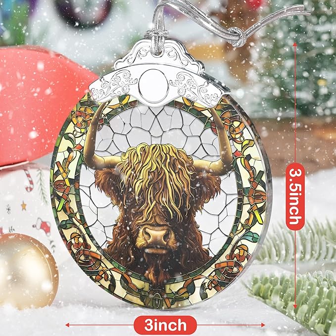 Stained Glass Ornaments, 2025 Christmas Ornament, Christmas Tree Ornament, Heirloom Keepsake, Gift Exchange, Gift Idea - Cow