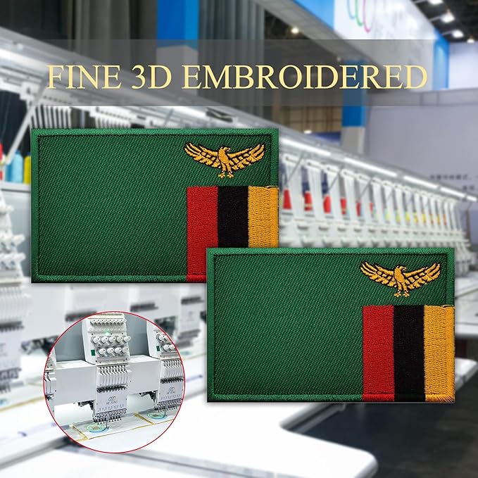 EmWoot 2PCS Zambia Flag Patch Embroidered Morale Patch Military Tactical Patches Hook and Loop