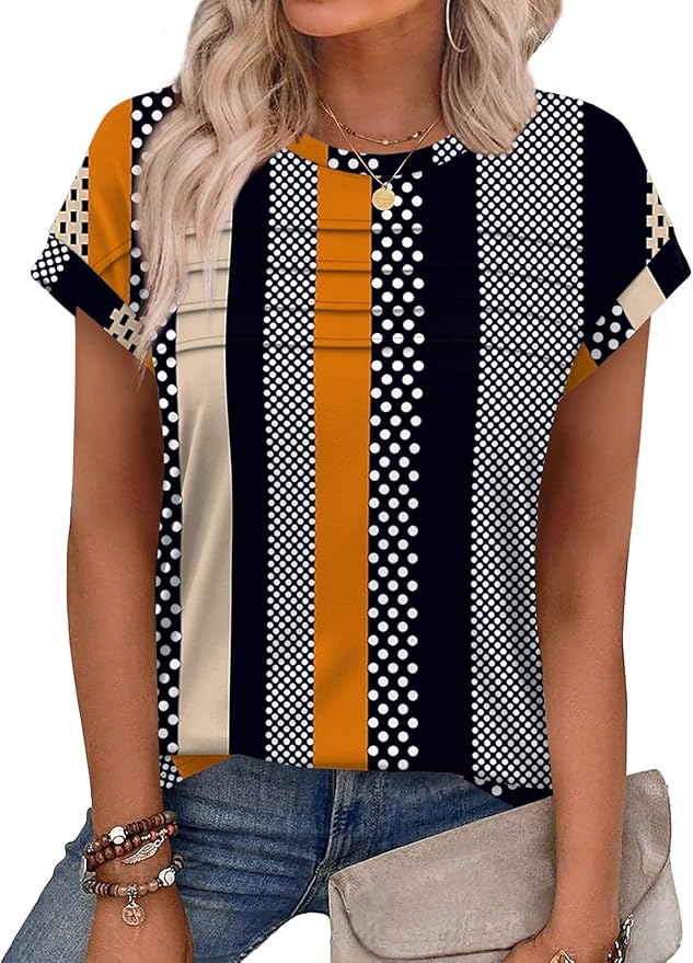 WEESO Womens Summer Tops Trendy 2026 Cap Sleeve T Shirts Crew Neck Pleated Front Beach Vacation Clothes Fashion