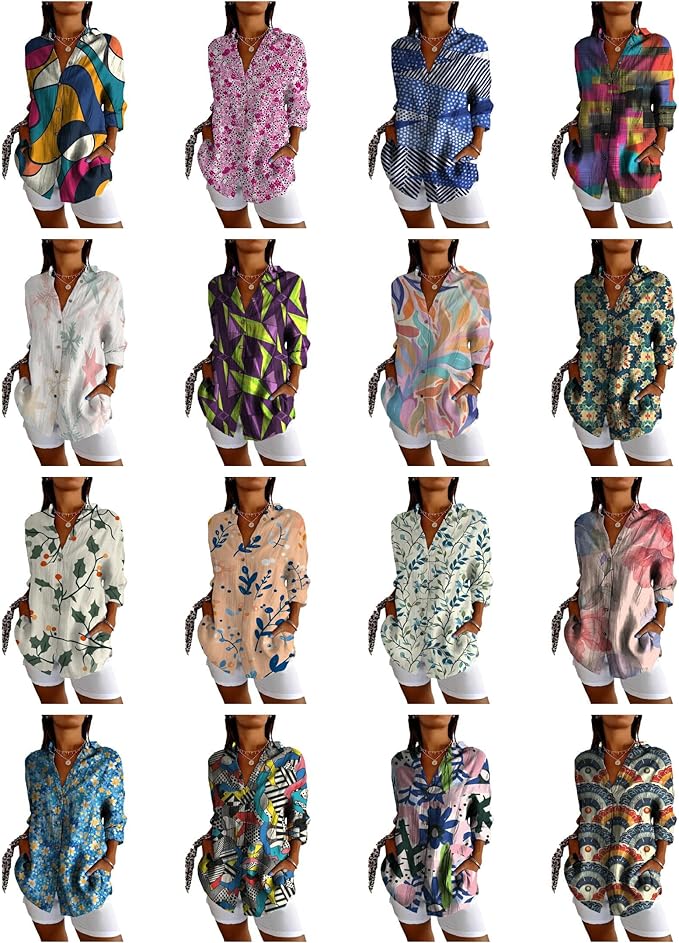 Fashion Summer Shirts Oversized V Neck Basic Vintage Floral Graphic Dressy Button Down Stylish Hawaiian Holiday Outfits