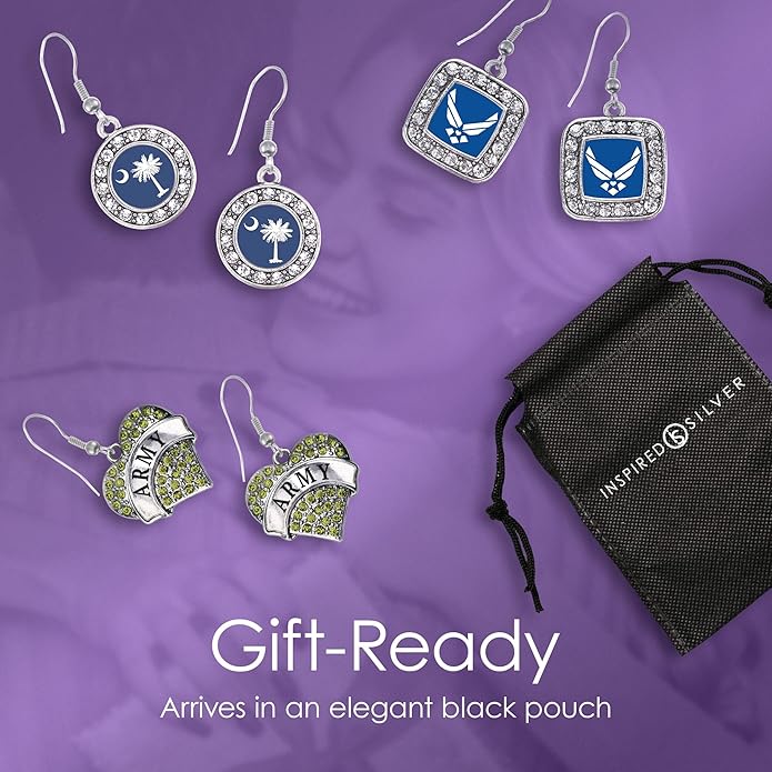 Inspired Silver - Silver Pave Heart Charm French Hook Drop Earrings with Cubic Zirconia Jewelry