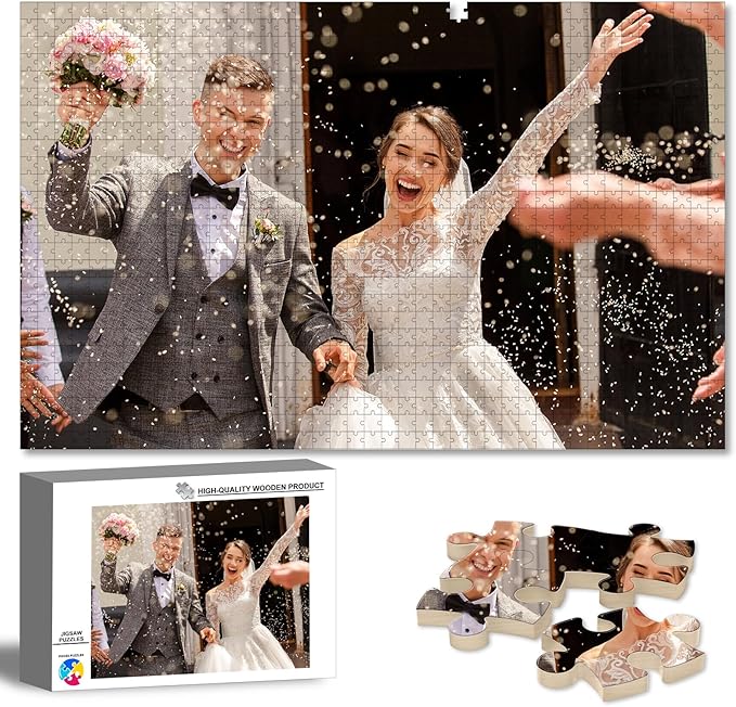 Custom Puzzle from Photos, Personalized Photo Puzzle 1000/1500Pieces with Picture and Text, Personalized Gifts for Couple Family Wedding Kids Pet (1000 PCS-Horizontal)