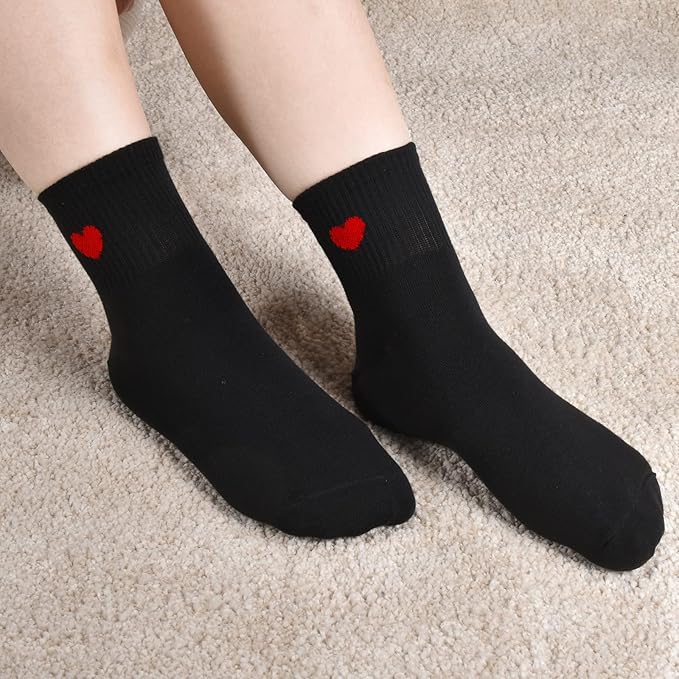 Corlap Women's Cute Cotton Crew Athletic Running Socks - Ankle High, Novelty Fun Heart Design 5-Pairs (Gift Box)
