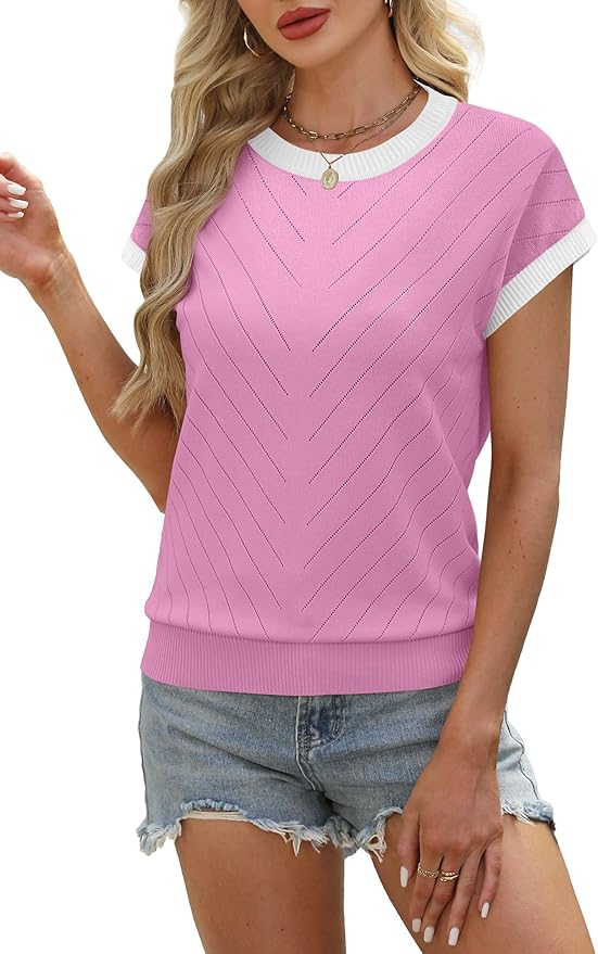 WIHOLL Short Sleeve Sweater for Women Summer Tops 2026 Business Casual Outfits Beach Vacation Clothes