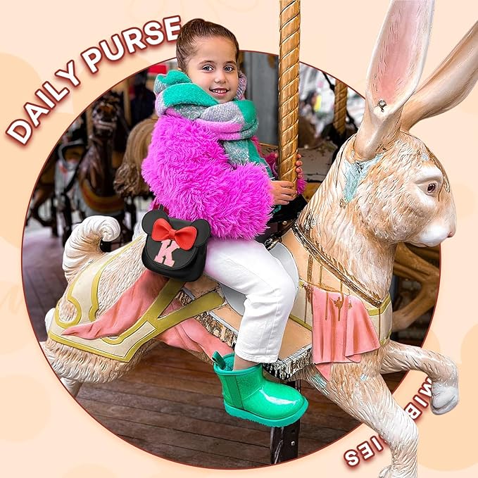 mibasies Toddler Purse Girl Gifts: Girls Birthday Gifts for 3-8 - Toys for Ages 2-4 Girls Mouse Ears Purse, Black, Letter K