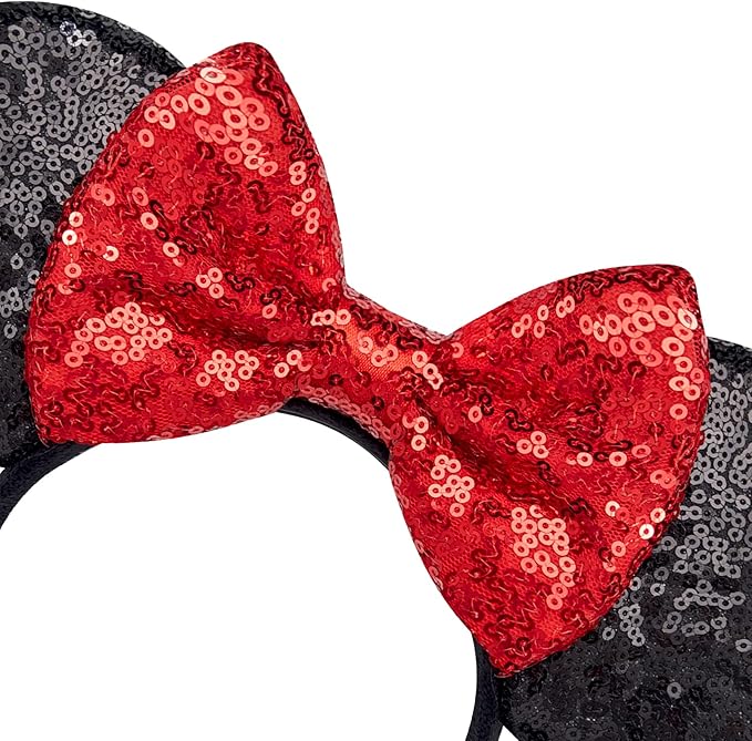 YUNISS 2 PCS Mouse Ears, Shiny Sequin Bow Mouse Ears Headbands for Adult Women Girls Christmas Birthday Party