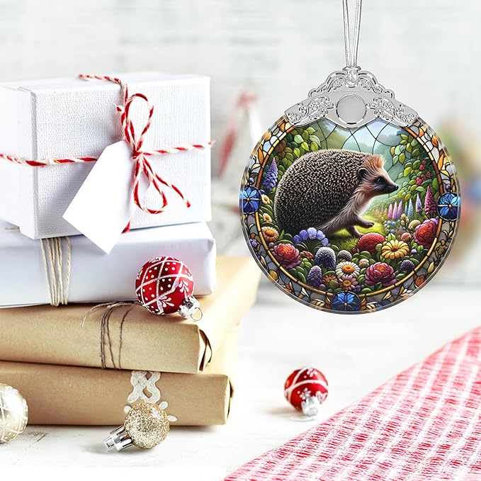 Christmas Ornament, 2025 Ornaments for Christmas Tree, Stained Glass Hanging Ornament, Holiday Ornaments, Unique Gift Idea - Hedgehog