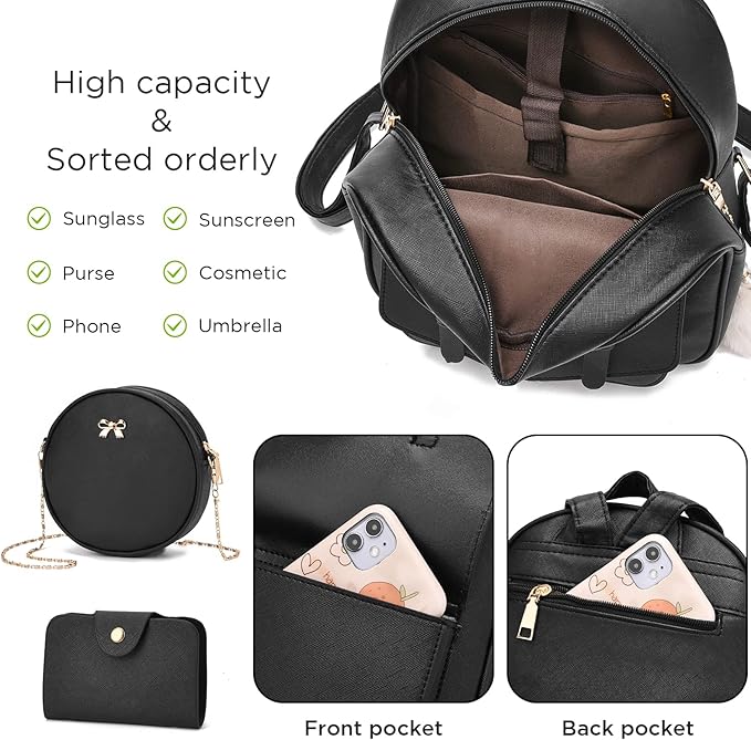 I IHAYNER Mini Backpack Purse for Teen Girls 3-PCS Fashion Backpack Cute Travel Daypacks Women Pompom Backpack Shoulder Bag