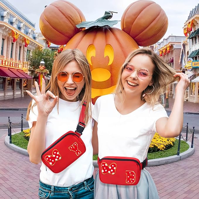 Chenille Initial Letter Bow Mouse Fanny Pack, Waterproof Park Crossbody Bag Christmas Birthday Gifts for Teen Girls Daughter Women Kids Adults, Cute Belt Bag Must Haves for Park Travel (Y, Red)