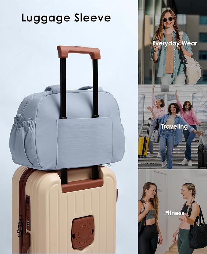 Gym Bag for Women, Travel Duffle Bags with Wet Pocket, Lightweight Carry on Bag Overnight Weekender Duffel Bag, Water Resistant (Haze Blue)