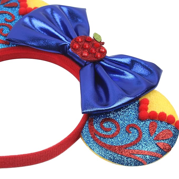 zhezesmila Shiny Mouse Ears Headband Snow White Scrunchies with Bow Princess Costume Headwear for Women Head Band Accessories for Carnival Party