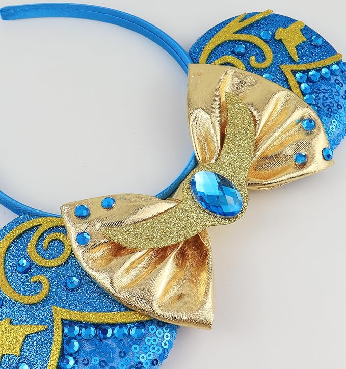LIHELEI Mouse Ears Headband, Princess Jasmine Headbands for Women Birthday Party, Sequin Bows Headwear Hair Accessories for Women - Aladdin blue Headband
