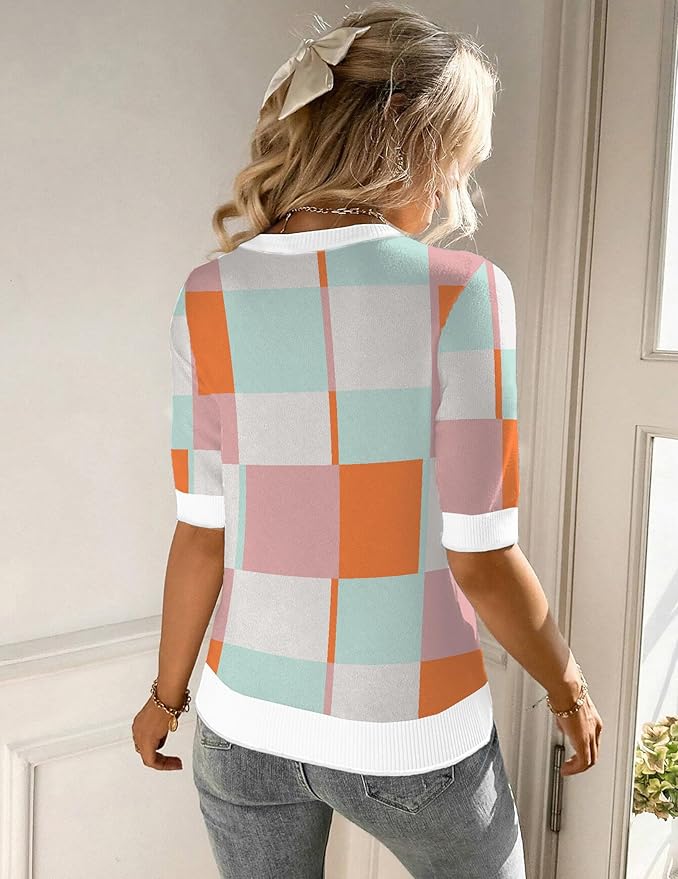 Zeagoo Women Short Sleeve Sweater Summer Crew Neck Dressy Casual Soft Knit Pullover Tops Trendy