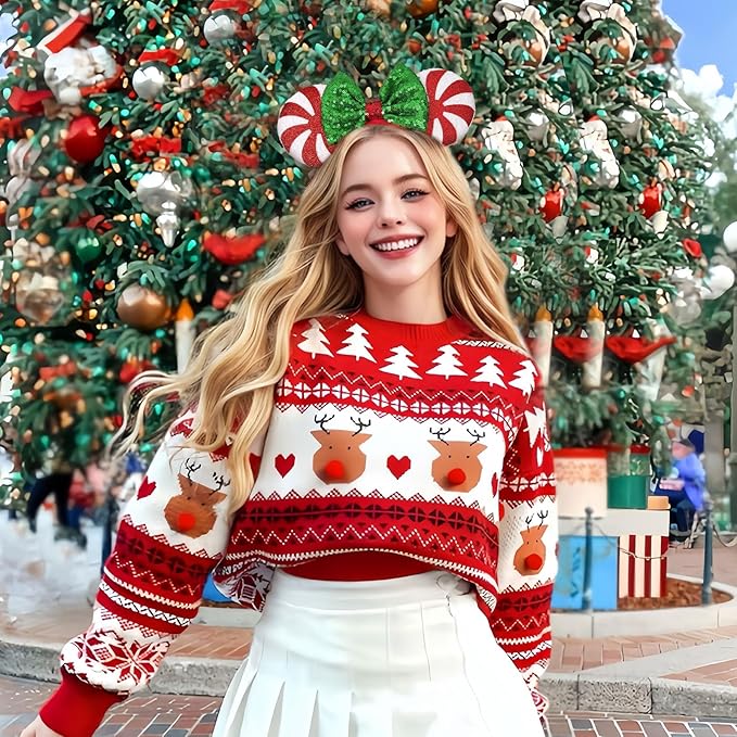 UNSPAZ Christmas Mouse Ears Headband, Christmas Ears for Women Girls Adult, Park Ears Party Cosplay Costumes Accessories (Candy)