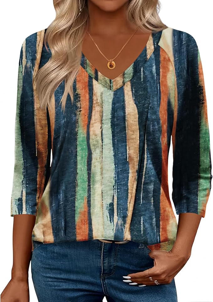 Zeagoo 3/4 Length Sleeve Womens Tops Casual V Neck Shirts Soft Basic Tees Business Work Blouses