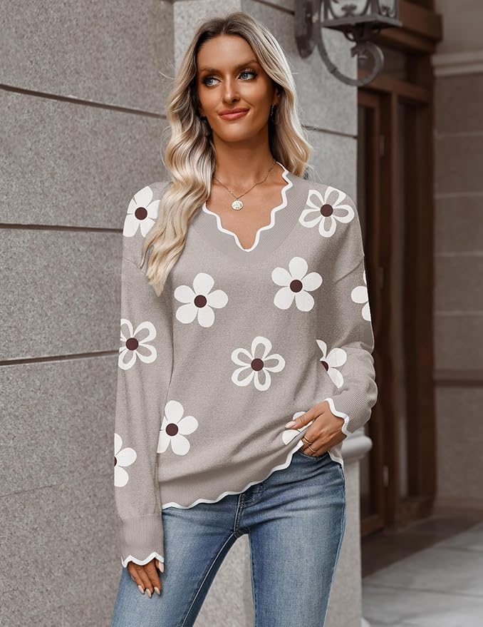 Zeagoo Women's 2026 Fall V Neck Sweater Casual Long Sleeve Lightweight Ribbed Knit Pullover Sweaters Dressy Casual Tops