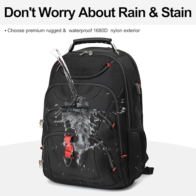 Boavan Laptop Backpack for men, 17.3 inch Laptop Bag with USB Port, Waterproof Travel Work Backpack Purse, Anti-Theft Teacher Nurse Doctor Casual Bookbags Office Business backpack ，Black