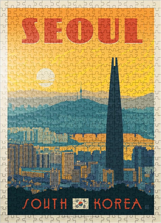 MyPuzzle South Korea: Seoul, Vintage Poster - Premium 500 Piece Jigsaw Puzzle for Adults