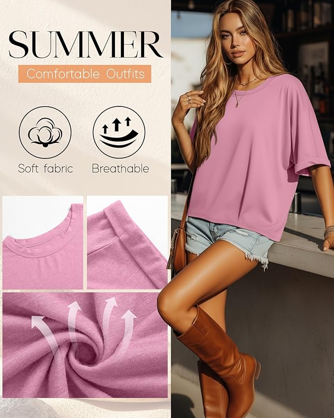 Riyiper 3 Pack Women's Oversized T-Shirt Half Sleeve Summer Tees Casual Loose Fit Crew Neck Basic Tops