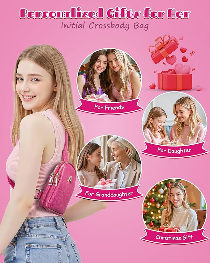 Personalized Gifts for 6 7 8 9 10 11 12 13 14 15 16 17 18 Years Old Teen Girls, Cute Sling Purse for Girls, Handsfree Travel Crossbody Bags, Monogrammed Gift, Cute Trendy Stuff