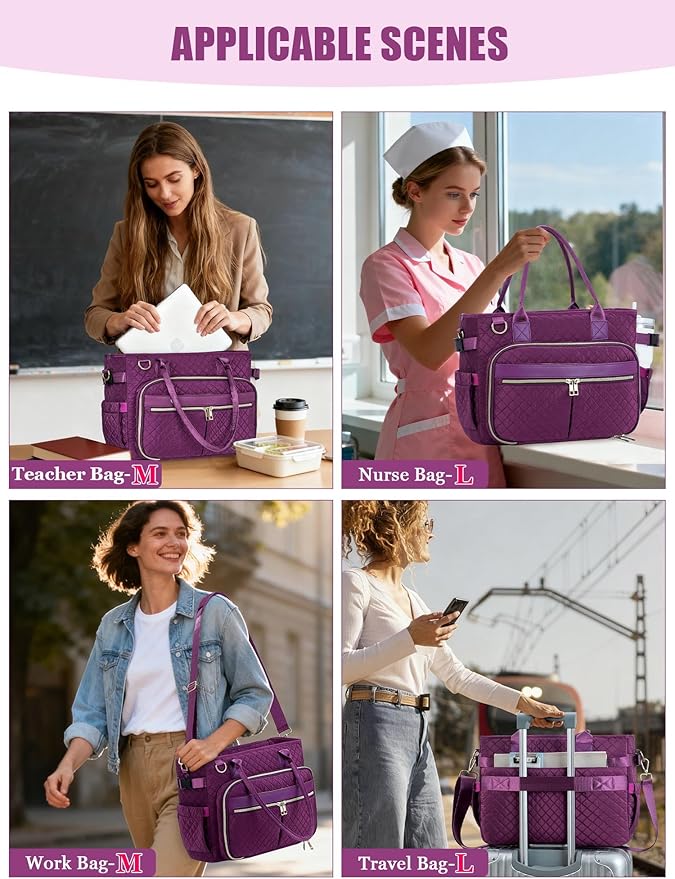 FIORETTO Teacher Tote Bag for Women with Laptop Compartment, Large Cup Holder, Zip Closure, Ideal for Work, Bible, Nurse