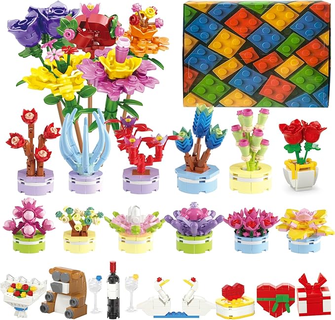 Flowers Building Blocks Succulents Botanical Toys Advent Calendar 2025– 24 packs Fake Flower Building Sets Blind Box Toy Set for Home, Kitchen, Desk Decor Block Toy,Party Favors for Christmas Birthday Valentine's Gift Adults Kids Girl 6+