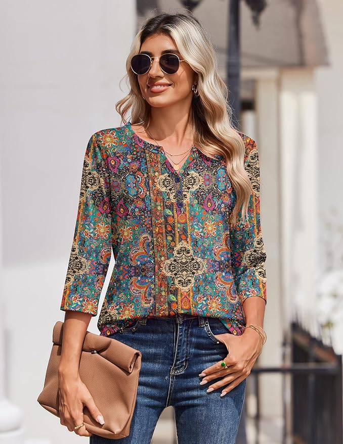 Zeagoo 3/4 Length Sleeve Womens Tops Casual Dressy Summer Blouses Buisness Work Spring Tee Shirts