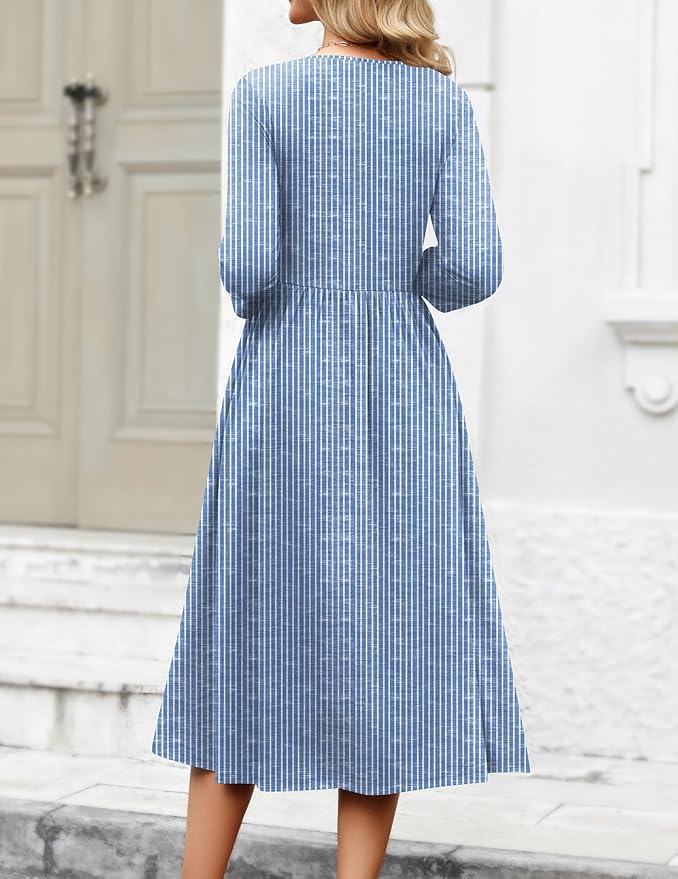 Zeagoo 3/4 Sleeve Women's Dress Casual Flowy A-Line Midi Tshirt Dresses with Pockets Crewneck Vocation Boho Beach Sundress