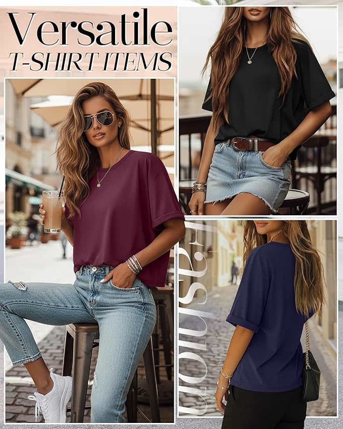 Riyiper 3 Pack Women's Oversized T-Shirt Half Sleeve Summer Tees Casual Loose Fit Crew Neck Basic Tops