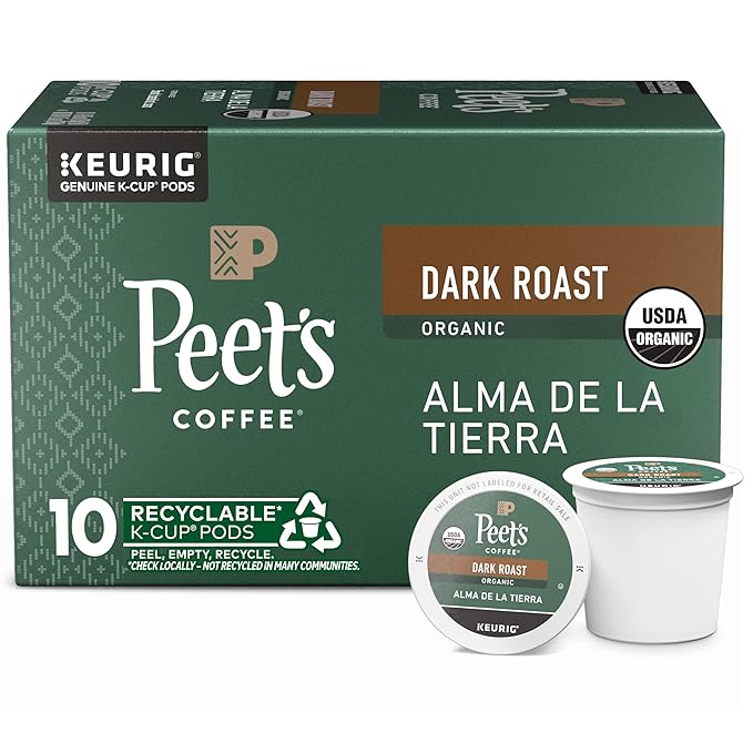 Peet's Coffee, USDA Organic Dark Roast Keurig K-Cup Pods - Alma de la Tierra 10 Count (1 Box of 10 Pods)