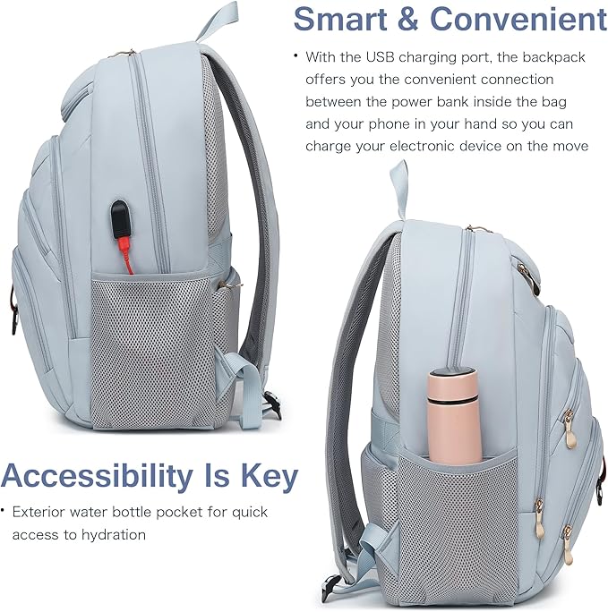 Boavan Laptop Backpack for women, 15.6 inch Laptop Bag with USB Port, Waterproof Travel Work Backpack Purse, Anti-Theft Teacher Nurse Doctor Casual Bookbags Office Business backpack，Blue