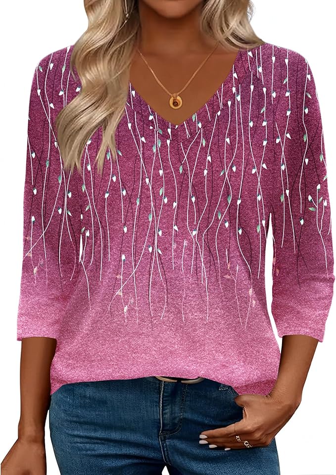 Zeagoo 3/4 Length Sleeve Womens Tops Casual V Neck Shirts Soft Basic Tees Business Work Blouses
