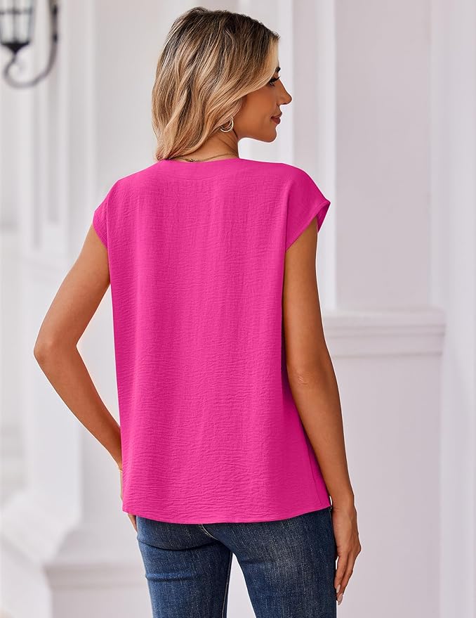 Zeagoo Womens Tops Cap Short Sleeve Textured Blouse V Neck Summer Spring Shirts Business Casual Outfits