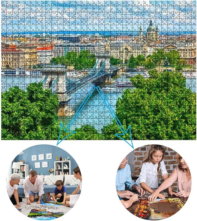 Chain Bridge on Danube River in Budapest City Hungary Urban 500 Piece Jigsaw Puzzle Game - Colorful Large Puzzles Artwork for Adults Teens Puzzle Game Toy Gift